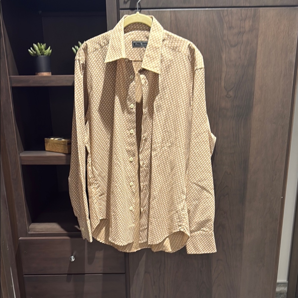 Men's Tan Geometric Button-Down Shirt